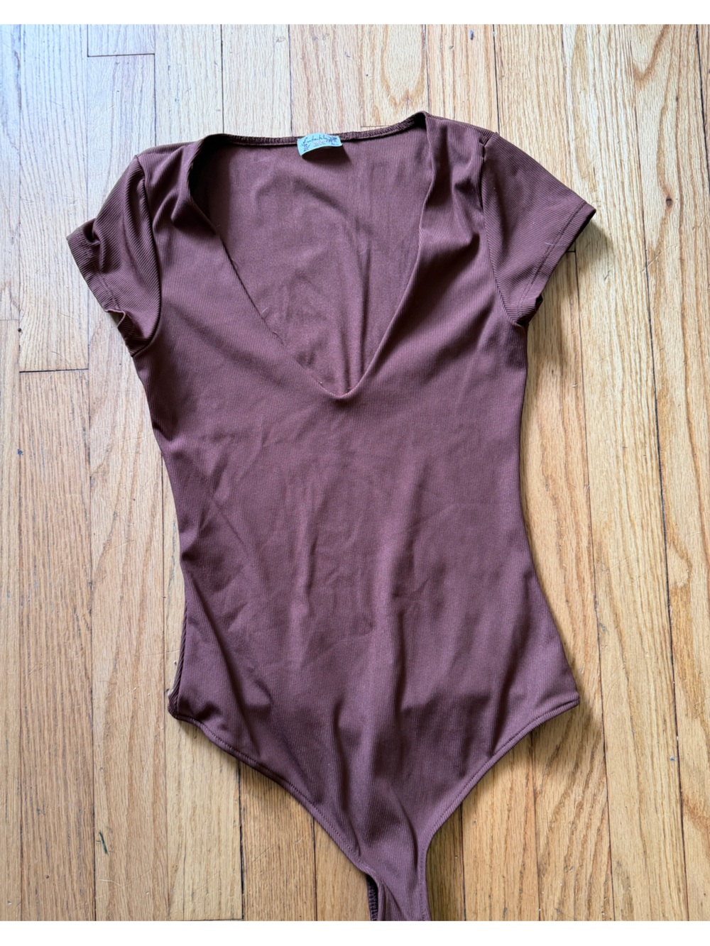Free People Ribbed Brown Bodysuit with v neck Small - Picture 3 of 5